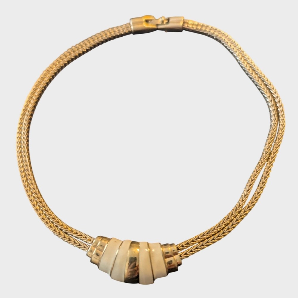 Vintage Monet Necklace Gold Tone Enamel Double Wheat Chain Signed Extender MOD
